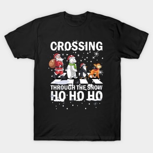 Crossing Through The Snow Ho Ho Ho Santa Bear Penguin Deer T-Shirt